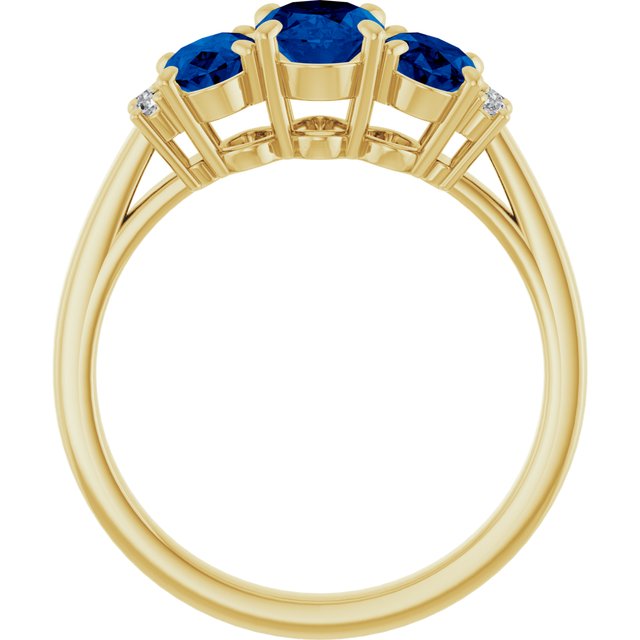 14k Yellow Lab-grown Blue Sapphire & .05 Ctw Natural Diamond Ring