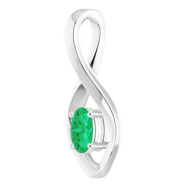 14k White 6x4 Mm Oval Natural Emerald Pendant