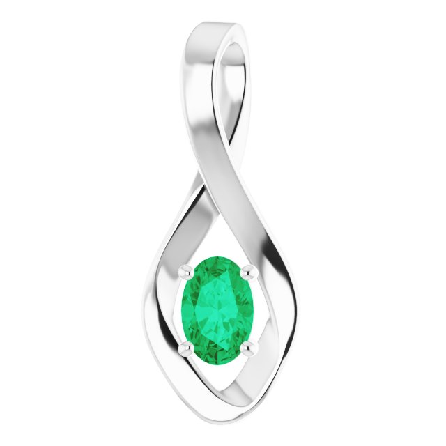 14k White 6x4 Mm Oval Natural Emerald Pendant