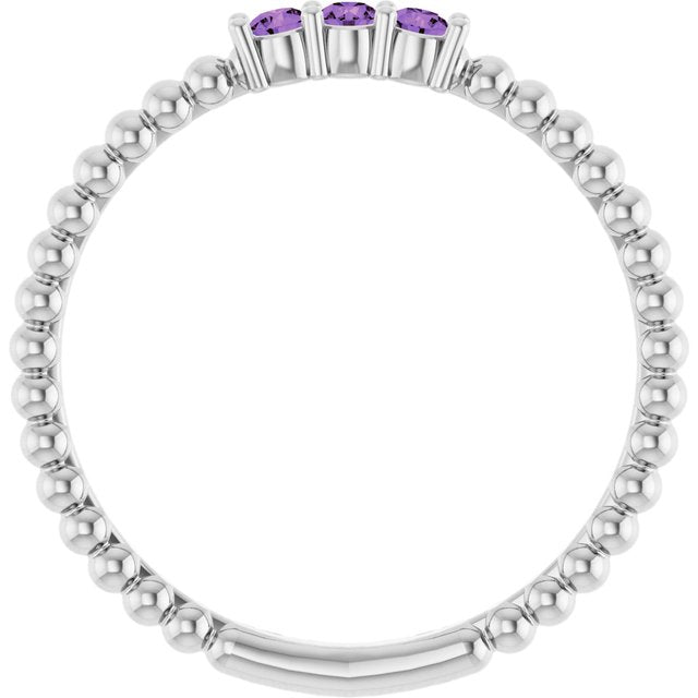 14k White Natural Amethyst Beaded Ring