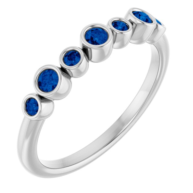 14k White Natural Blue Sapphire Bezel-set Ring