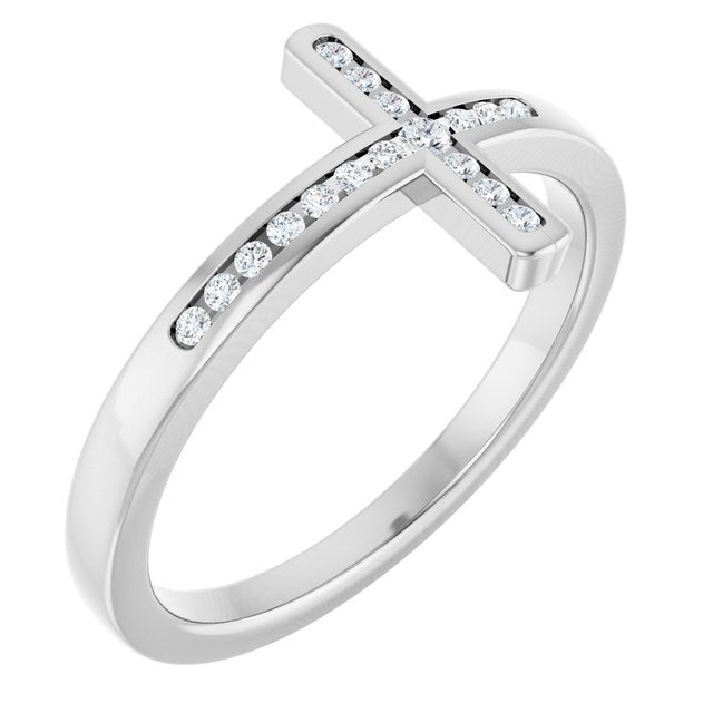14k White 1/10 Ctw Natural Diamond Sideways Cross Ring