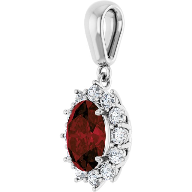 14k White Natural Mozambique Garnet & 1/3 Ctw Natural Diamond Pendant