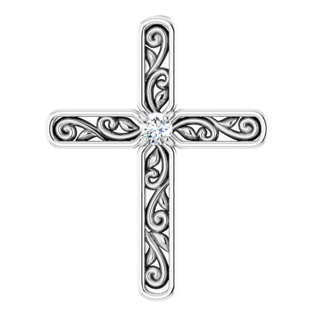 Sterling Silver .03 Ct Natural Diamond Cross Pendant