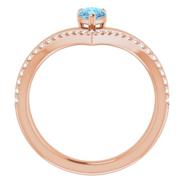 14k Rose Natural Aquamarine & 1/6 Ctw Natural Diamond Ring