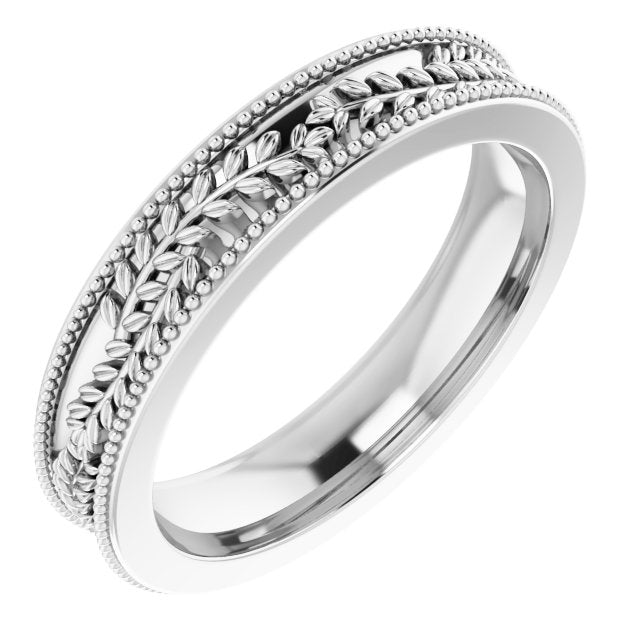 14k White 3.65 Mm Floral Band