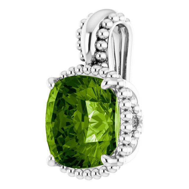 14k White Natural Peridot Pendant
