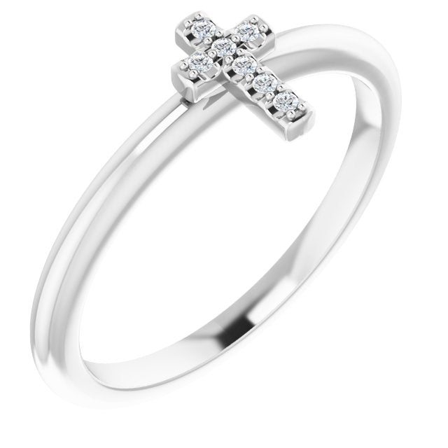 Sterling Silver .03 Ctw Natural Diamond Stackable Cross Ring