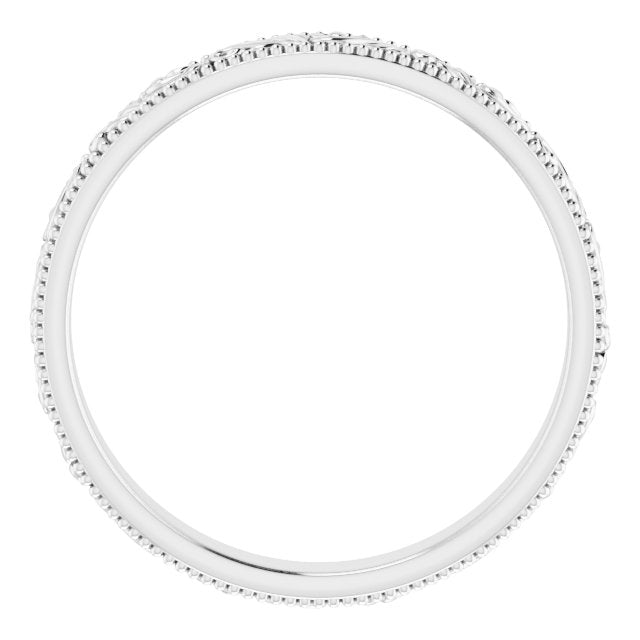 14k White 3.2 Mm Floral-inspired Band Size 7.5