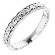 14k White 3.2 Mm Floral-inspired Band Size 7.5