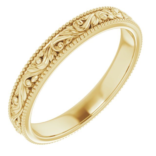 14k Yellow 3.2 Mm Floral-inspired Band Size 6.5