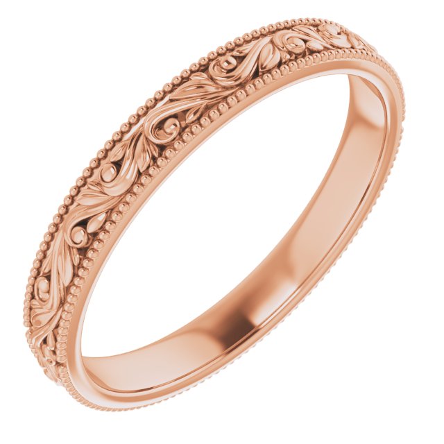 14k Rose 3.2 Mm Floral-inspired Band Size 9.5