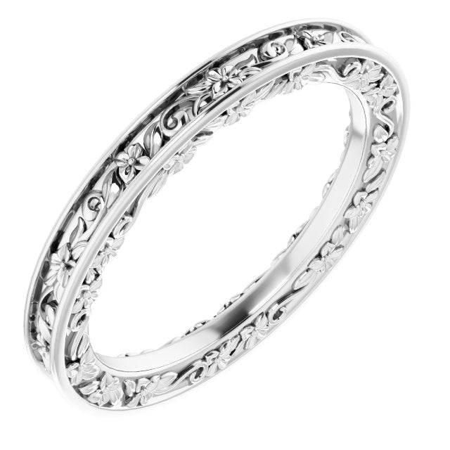 14K White 2.5 mm Floral Band Size 7.5