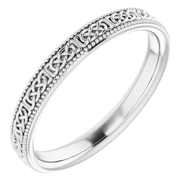14K White 3 mm Celtic-Inspired Milgrain Band Size 7.5
