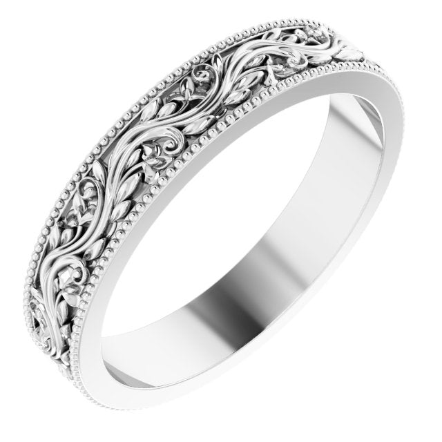 14K White 4 mm Sculptural Milgrain Band Size 7