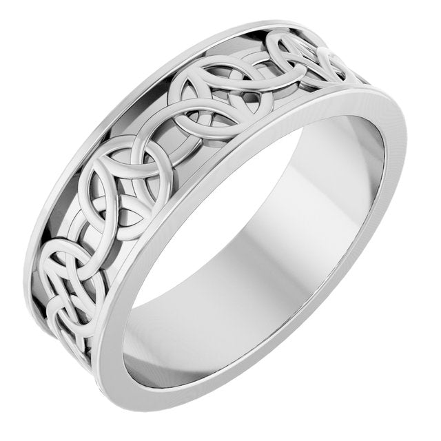 14K White 7 mm Celtic-Inspired Band Size 10