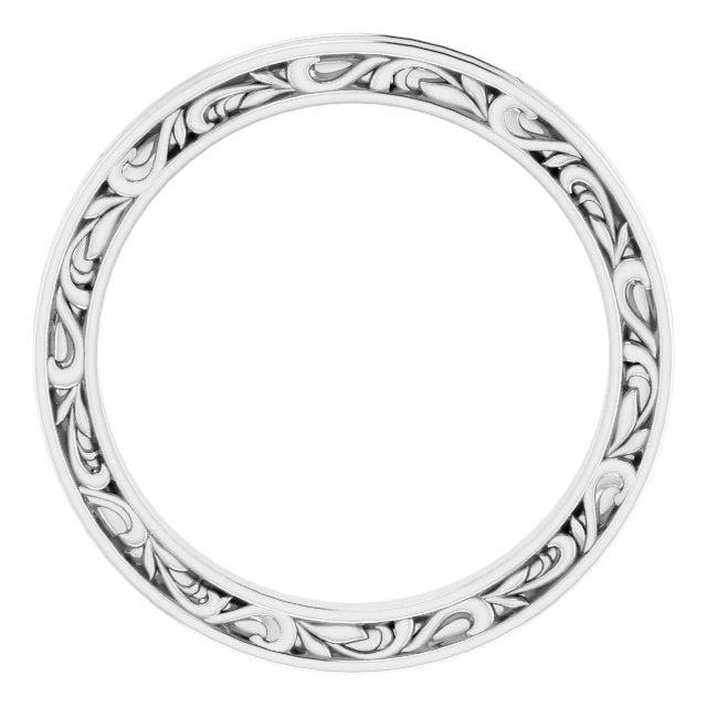 14K White 2 mm Sculptural-Inspired Leaf Band   Size 6.5