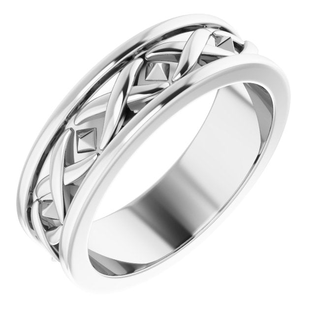 14K White 6 mm X-Pattern Band Size 7