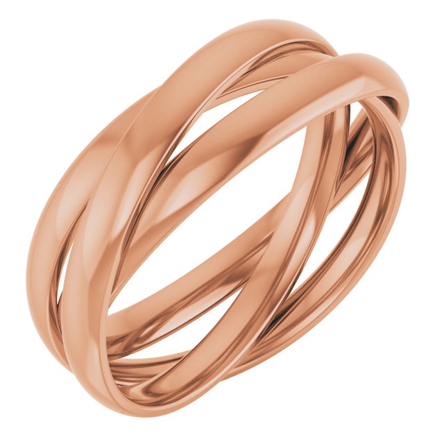 14k Rose Three Ring Rolling Band Size 7