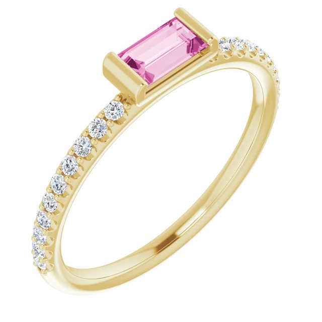 14k Yellow Natural Pink Sapphire & 1/6 Ctw Natural Diamond Stackable Ring
