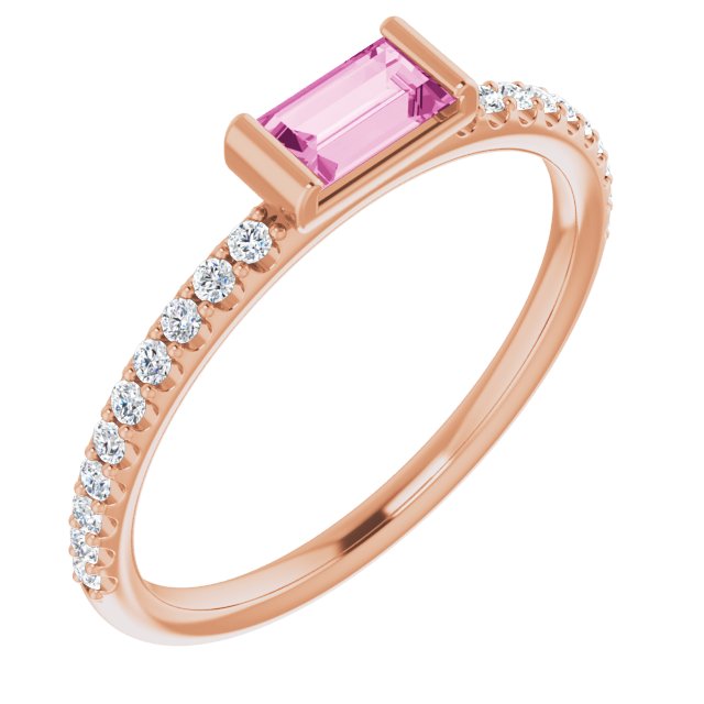 14k Rose Natural Pink Sapphire & 1/6 Ctw Natural Diamond Stackable Ring