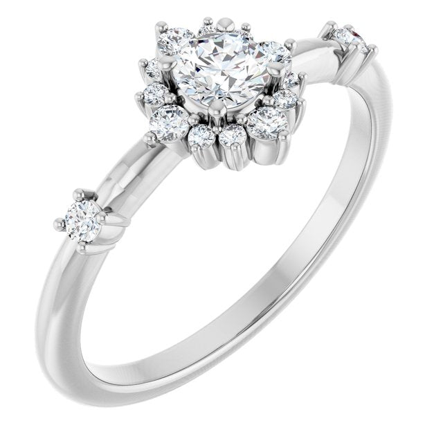 14K White 3/8 CTW Lab-Grown Diamond Halo-Style Ring