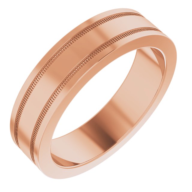 14k Rose 5 Mm Flat Comfort-fit Band With Milgrain Size 9