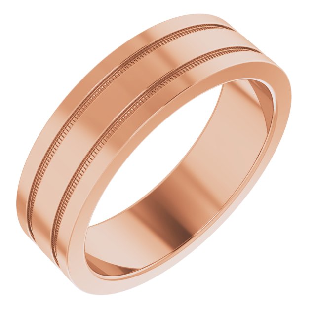 14k Rose 6 Mm Flat Comfort-fit Band With Milgrain Size 5.5