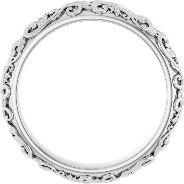 14K White 5 mm Sculptural Band with Milgrain Size 7