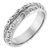 14K White 5 mm Sculptural Band with Milgrain Size 7