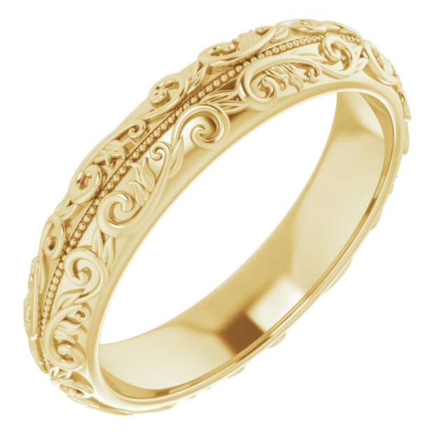 14K Yellow 5 mm Sculptural Band with Milgrain Size 10.5