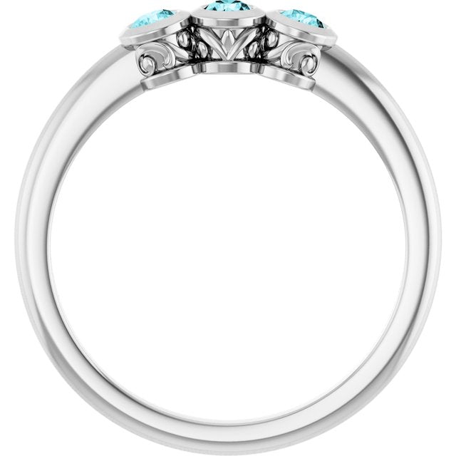 Sterling Silver Natural Blue Zircon Three-stone Ring