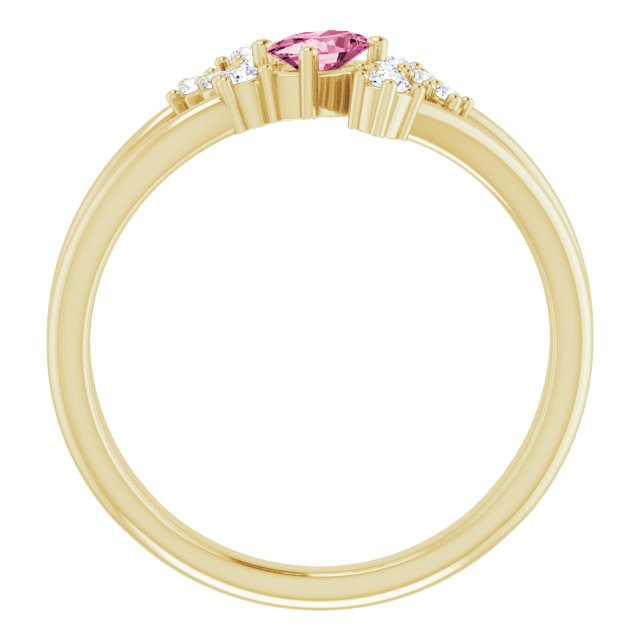 14k Yellow Natural Pink Tourmaline & 1/8 Ctw Natural Diamond Bypass Ring