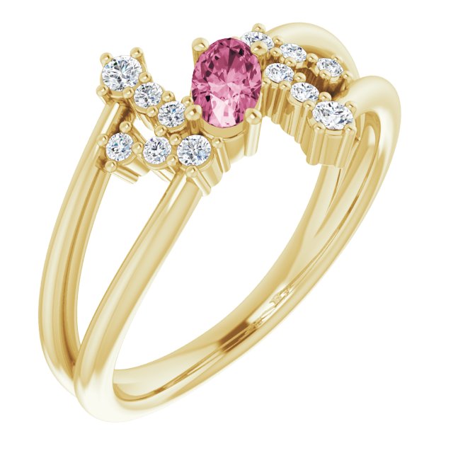 14k Yellow Natural Pink Tourmaline & 1/8 Ctw Natural Diamond Bypass Ring