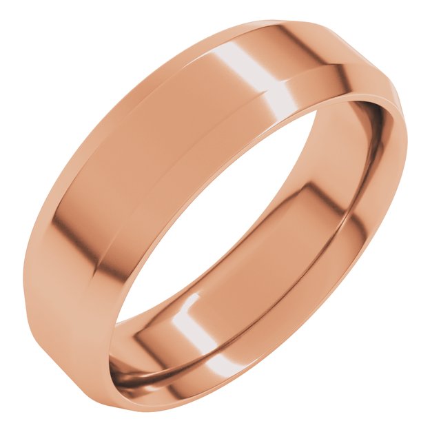 14k Rose 6 Mm Beveled-edge Comfort-fit Band Size 9