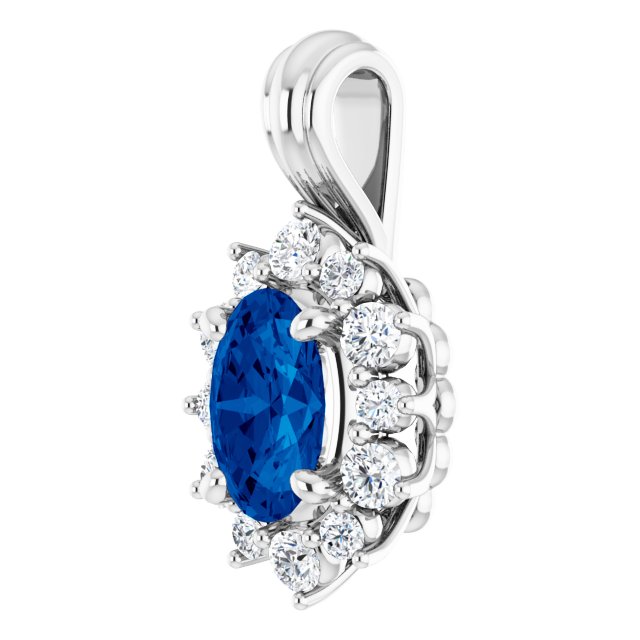 14k White Natural Blue Sapphire & 1/6 Ctw Natural Diamond Pendant
