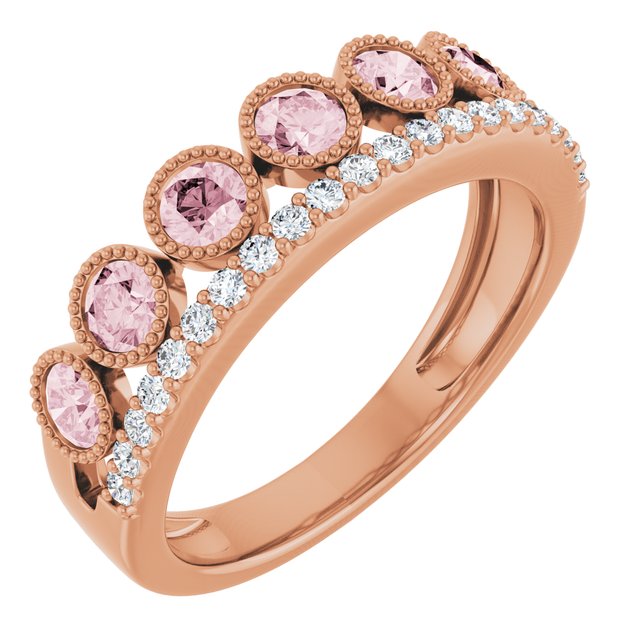 14k Rose Natural Pink Morganite & 1/5 Ctw Natural Diamond Ring
