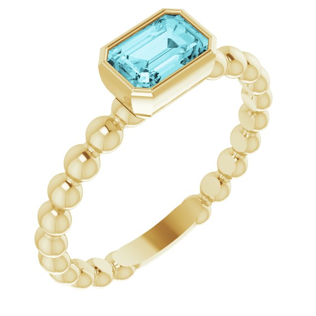 14k Yellow Natural Blue Zircon Family Stackable Ring