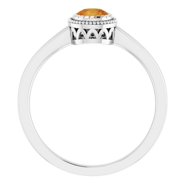 14K White Natural Citrine Ring