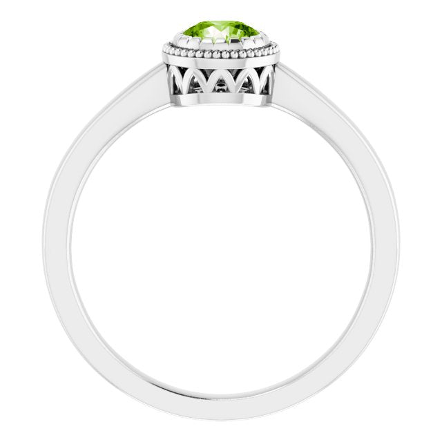 14K White Natural Peridot Ring