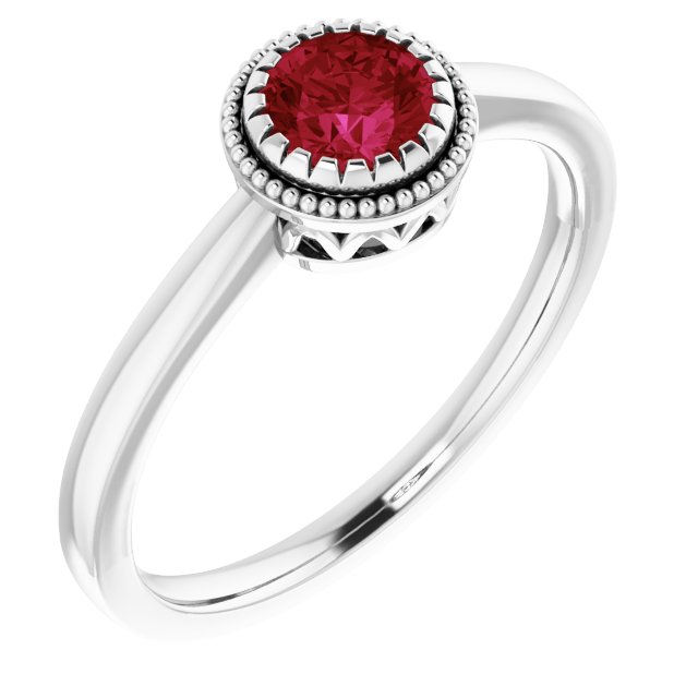 14K White Natural Ruby Ring
