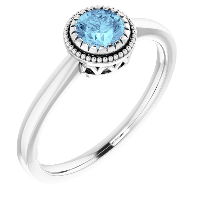 14K White Natural Aquamarine Ring