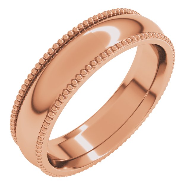 14K Rose 5 mm Beaded Comfort-Fit Band Size 9.5