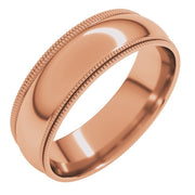 14k Rose 6 Mm Double Milgrain Half Round Comfort Fit Band Size 9.5