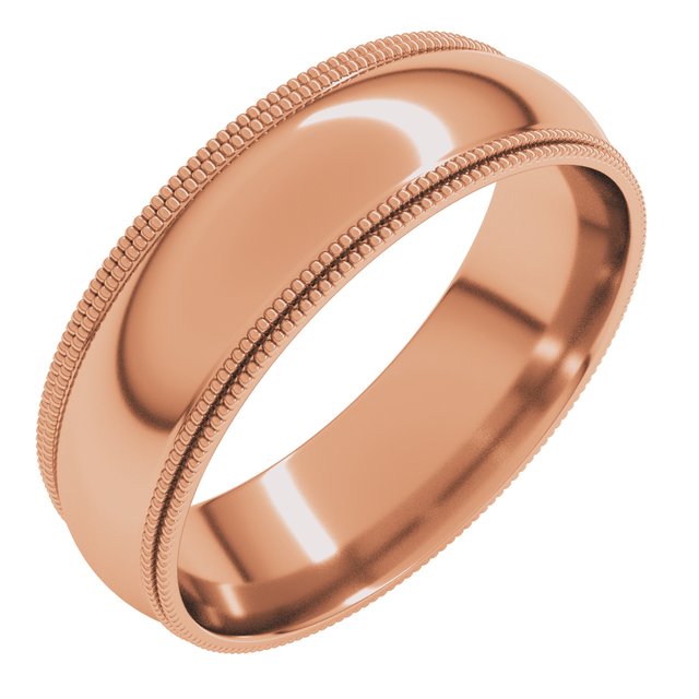14k Rose 6 Mm Double Milgrain Half Round Comfort Fit Band Size 9.5