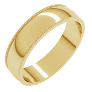 14K Yellow 5 mm Milgrain Half Round Light Band Size 10