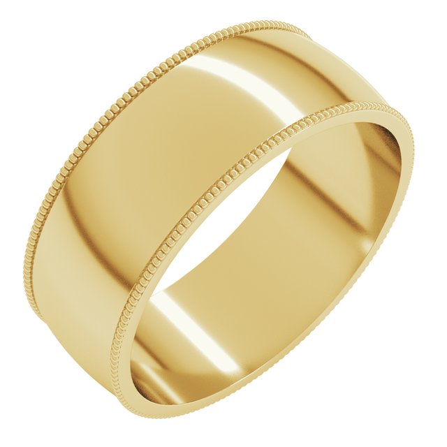 14k Yellow 7 Mm Milgrain Half Round Light Band Size 12