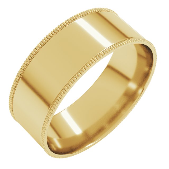 14K Yellow 7 mm Milgrain Flat Comfort Fit Band Size 12