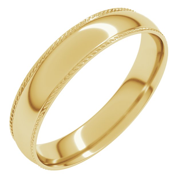 14K Yellow 4 mm Rope Half Round Comfort Fit Band Size 9.5