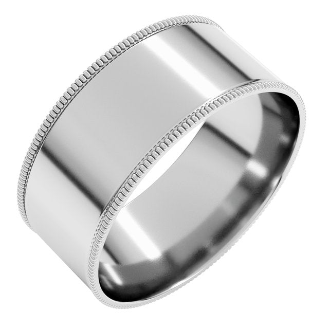 14K White 8 mm Milgrain Flat Comfort Fit Band Size 10